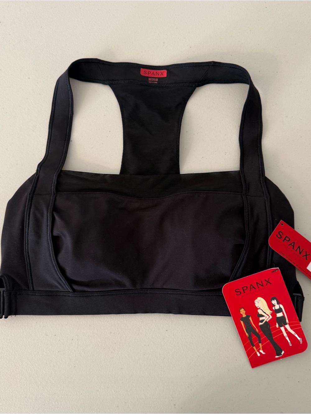 SPANX Black Racerback Square Neck Sports Bra Women’s Medium